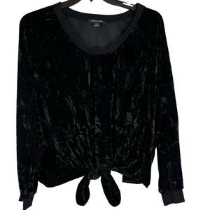 Hers & Mine Black Velvet Tie Bottom Sweatshirt Large